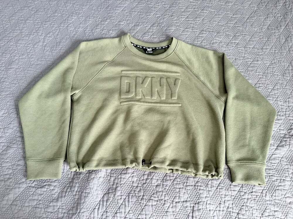 DKNY Sport Women's Sage Green Ribbed Crewneck Sweatshirt w/Drawcord Hem M
AD